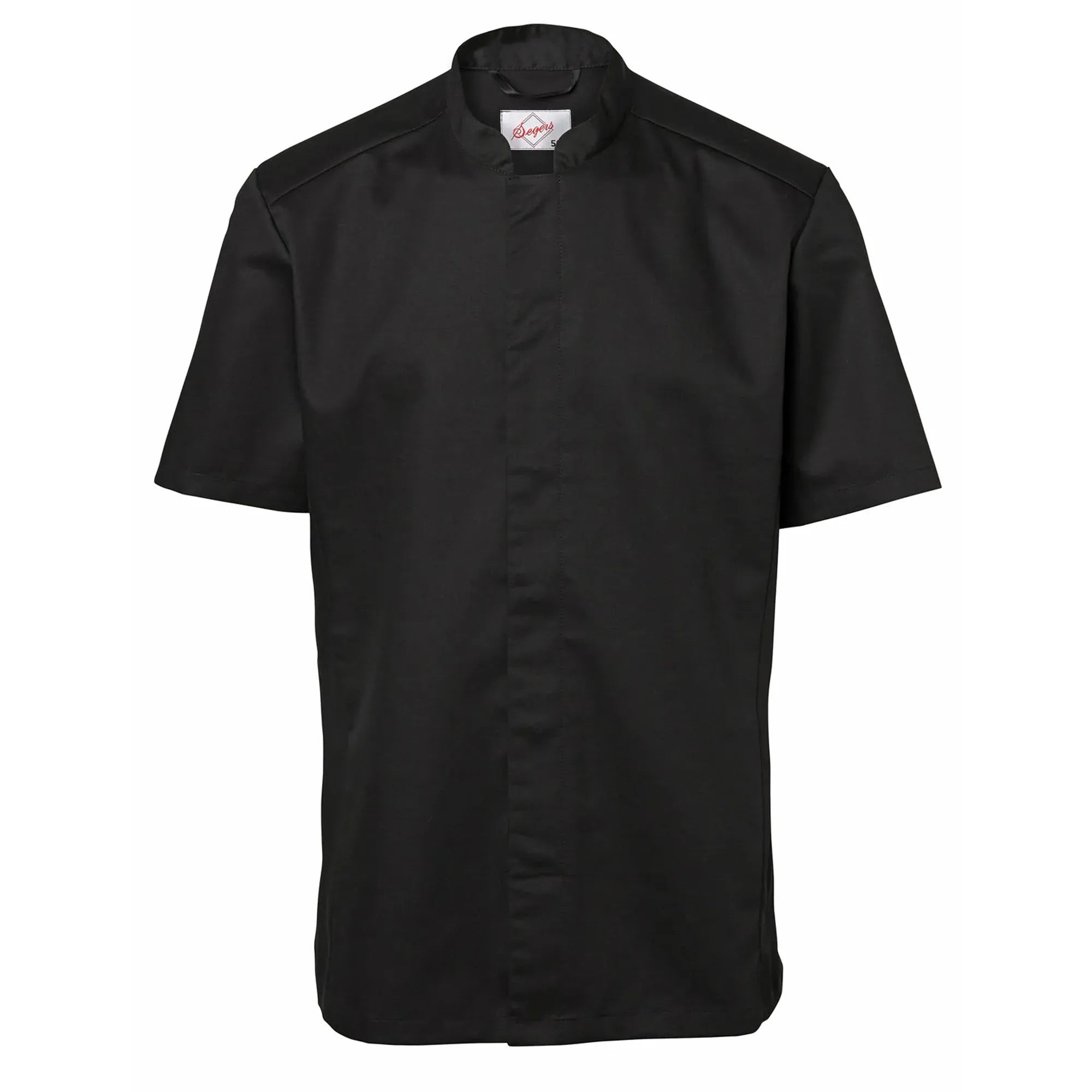 Black short sleeve chef's coat with hidden front closure