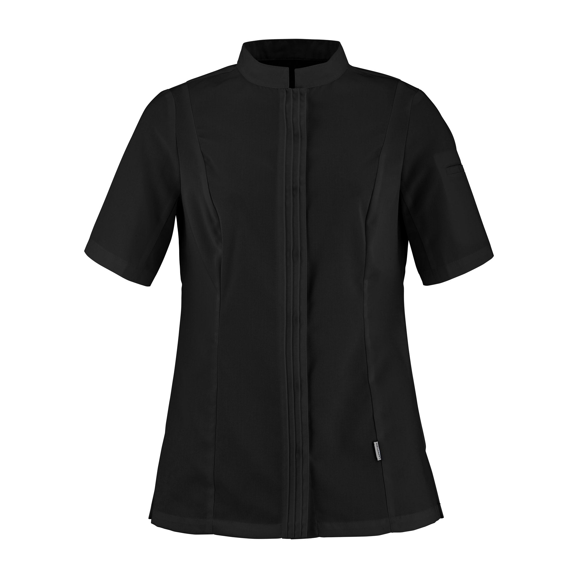 Front view of the CRISTAL short sleeve chef jacket in black fabric