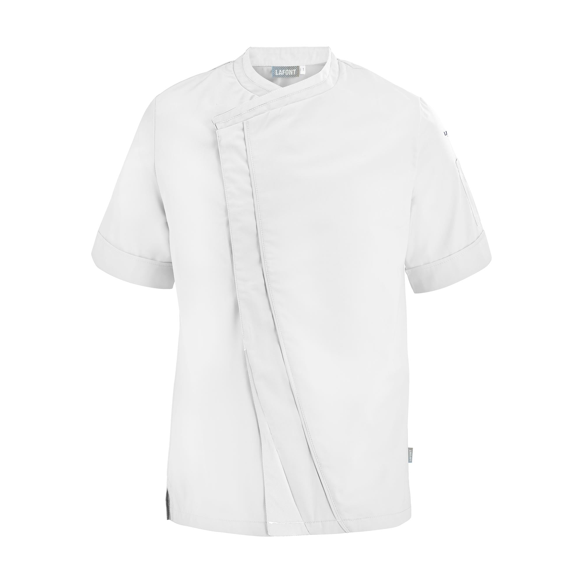 Lafont PARSLEY white, short sleeve men's chef coat, front view professional kitchen uniform.