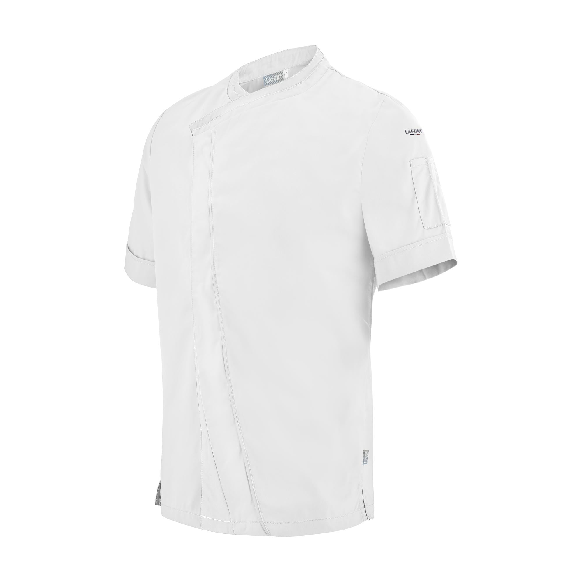 Lafont PARSLEY white, short sleeve men's chef coat, 1/4 view professional kitchen uniform.