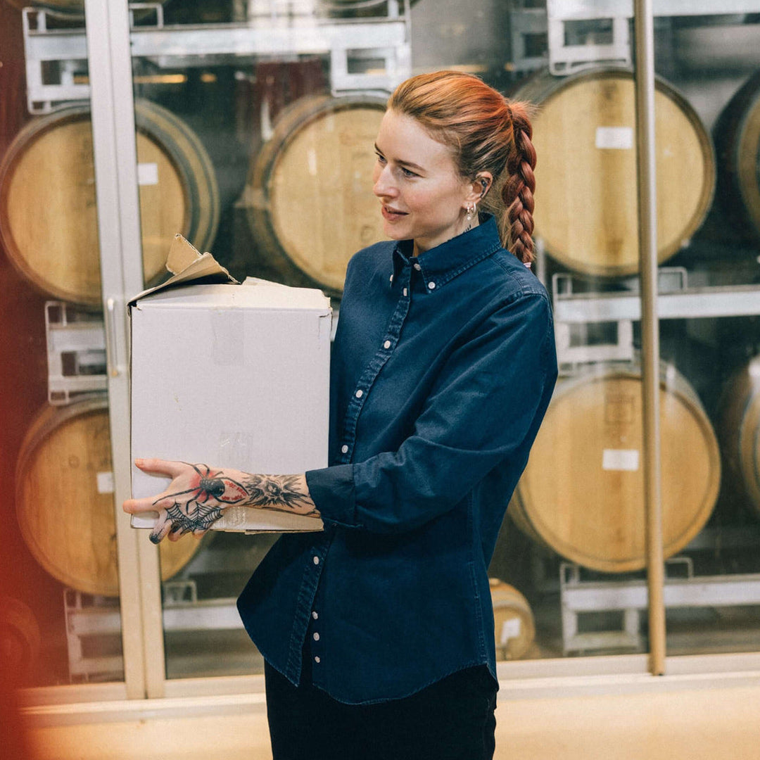 Woman in the top trending denim service wear uniform.