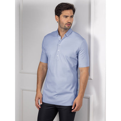 Matteo Light Blue Men's Short Sleeve Polo | Woven Collar