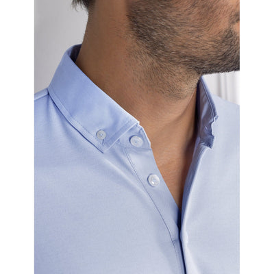 Matteo Light Blue Men's Short Sleeve Polo | Woven Collar