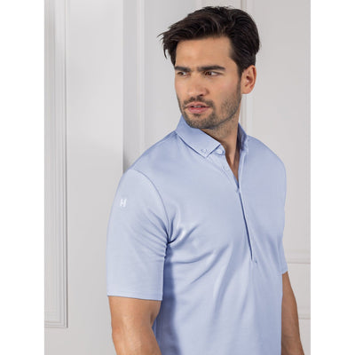 Matteo Light Blue Men's Short Sleeve Polo | Woven Collar