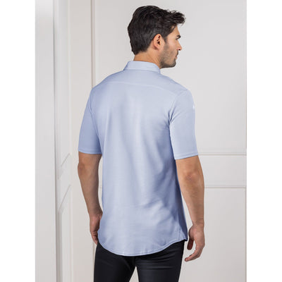 Matteo Light Blue Men's Short Sleeve Polo | Woven Collar
