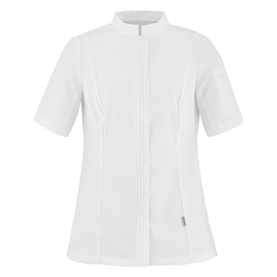 Front view of the CRISTAL short sleeve chef jacket in white