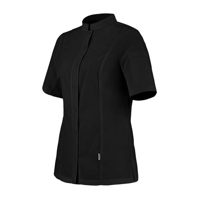 Side view of the CRISTAL short sleeve chef jacket in black fabric