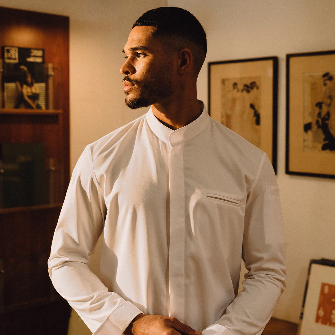 Private chef standing proudly showcasing his premium quality chef jacket