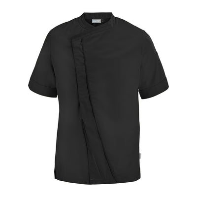 Lafont PARSLEY black, short sleeve men's chef coat, front view professional kitchen uniform.