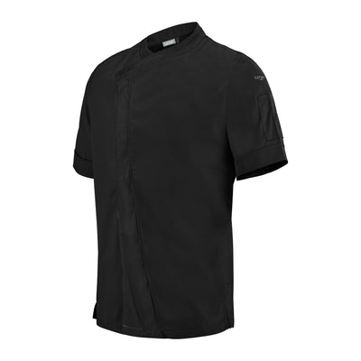 Lafont PARSLEY balck, short sleeve men's chef coat, 1/4 view professional kitchen uniform.