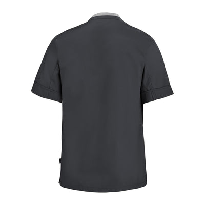 Lafont PARSLEY dark gray with light gray contrast fabric, short sleeve men's chef coat, back view professional kitchen uniform.