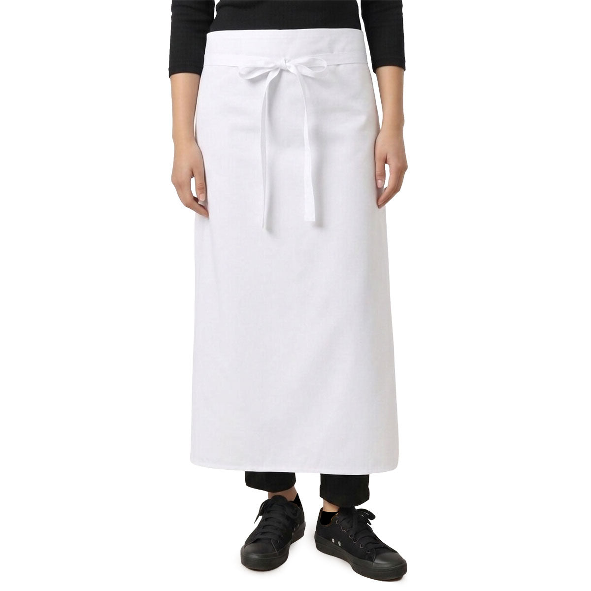 Long white waist apron on a waitress